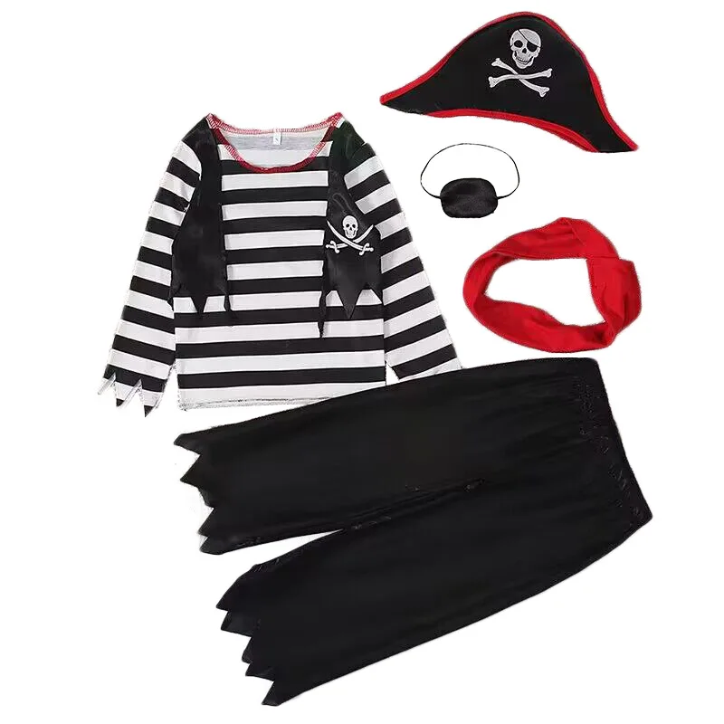 wholesale summer kids clothes cartoon stripes pirate role-playing four piece sets