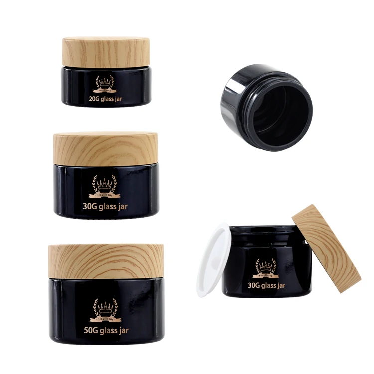 custom made glass jar with lids mushroom bamboo cap wholesale 20g 30g 50g jars glass empty packaging matte black cosmetics jar