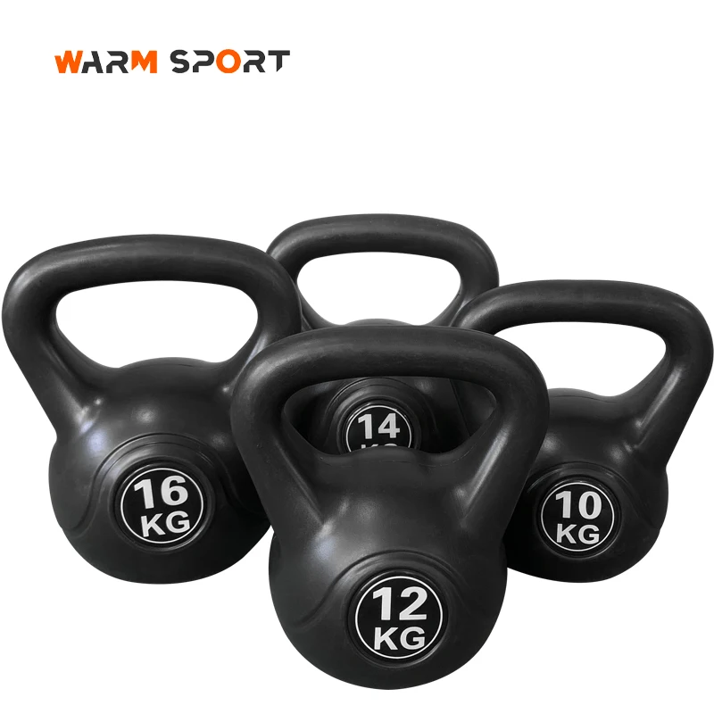 Wholesale Home Gym 2 4 6 8 10 12 KG Fixed Black Plastic Cement Kettlebell For Strength Training