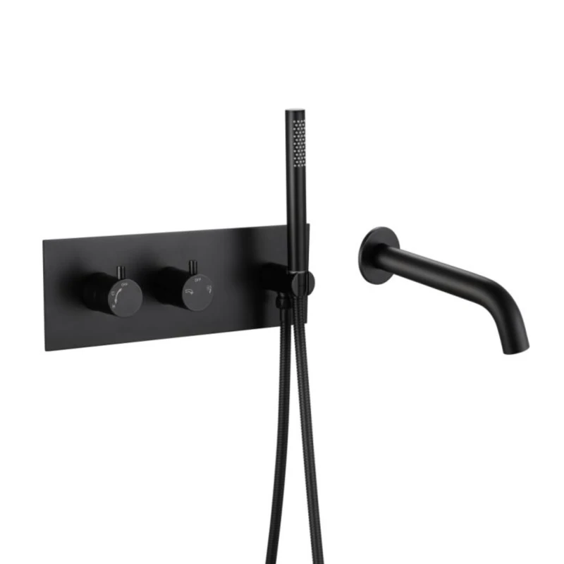 Rainfall Hot and Cold Spray Head Black Faucet Taps Set Flush-Mounted Concealed Bathroom Shower System Waterfall Taps Shower Set