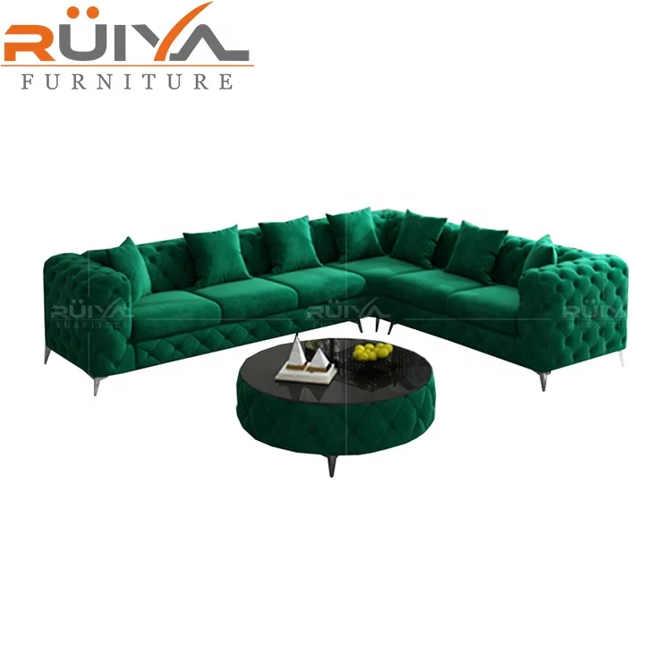 High quality Premium green holland velvet sofa, velvet corner sofa l shape