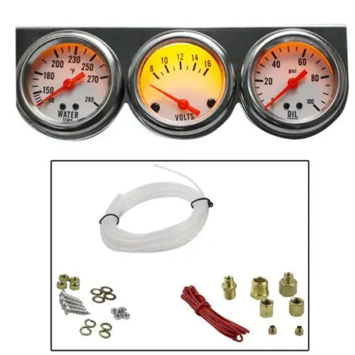 50mm Chrome Oil Pressure Water Volt Triple 3 Gauge Set Kit Car Parts Dash Panel