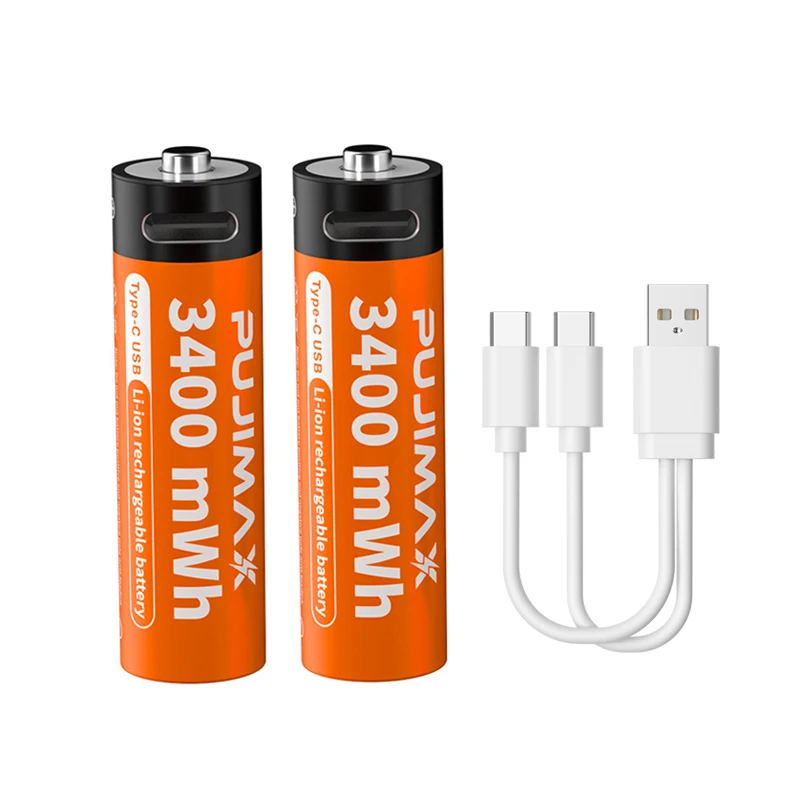 PUJIMAX new 1.5v rechargeable aa batteries usb c lithium battery cell 3400mwh 1.5v AA lithium ion rechargeable battery chargers