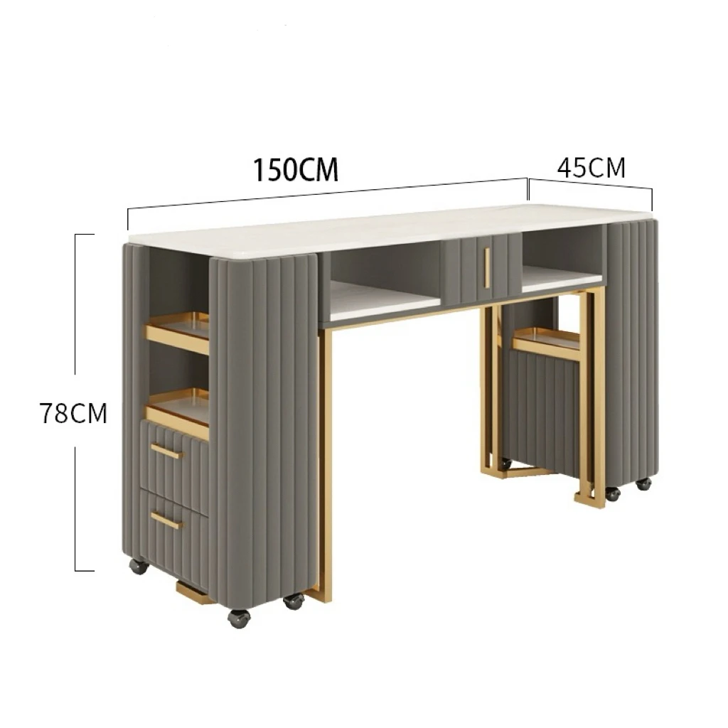 2023 Fancy gray  Beauty salon furniture package nail bar desk manicure table luxury tufted manicure tables with chair