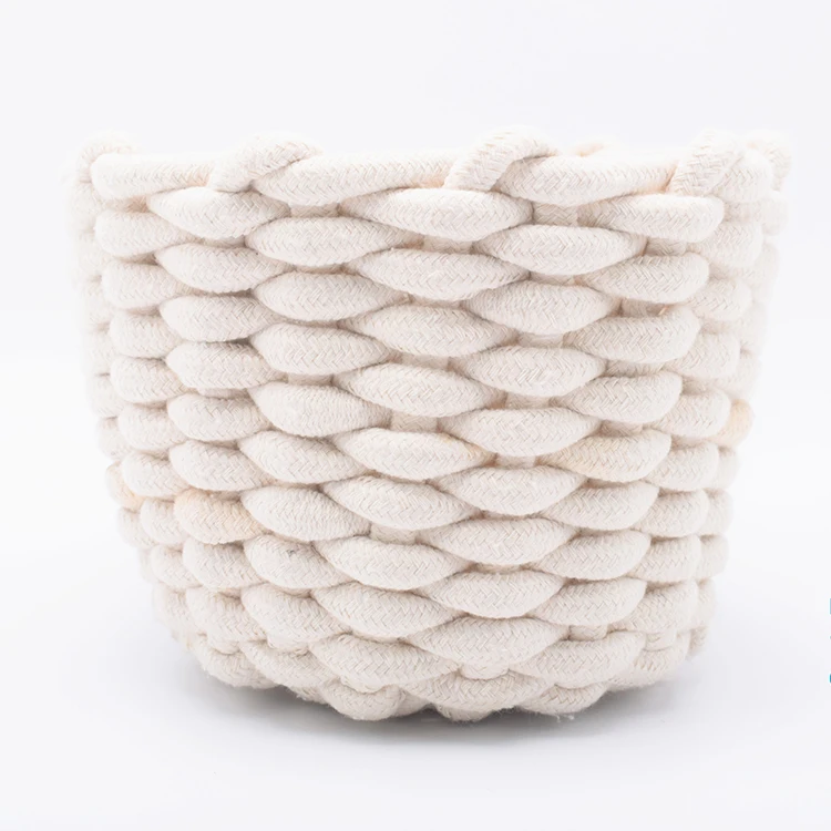 Factory Wholesale Cute Home Large Woven Round Cotton Rope Storage Basket Toys Accessories cotton rope storage basket