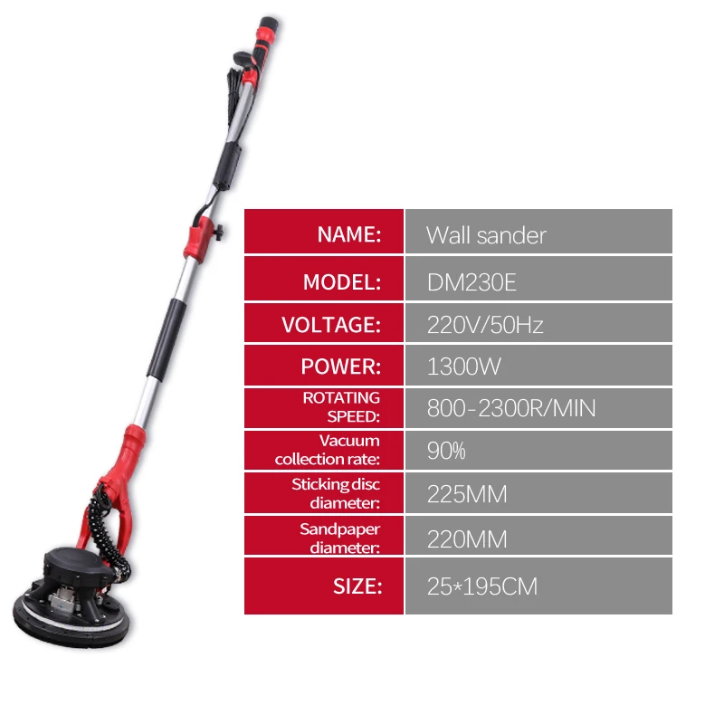 DM230E Multi-angle Controlled Grinding Machine Putty Finishing Wall Polisher with Vacuum Drywall Brush Sander