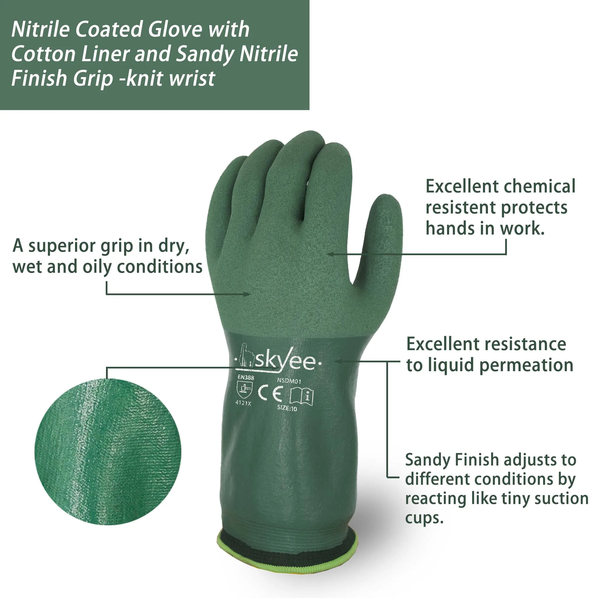 SKYEE hot sale nitrile polyester chemical resistant anti cut work protection distributor safety working gloves for industrial