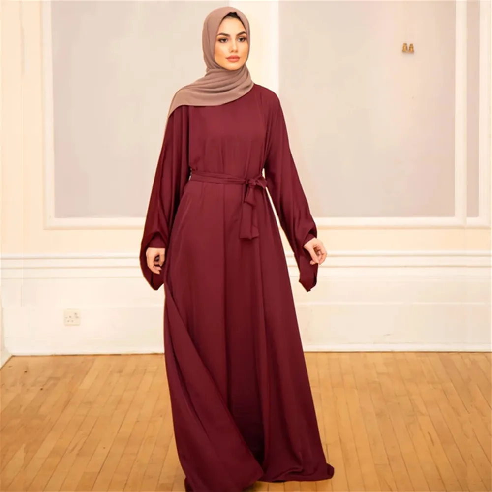 Basic Middle Eastern Turkish long dress solid color plus size 2xl robe dress