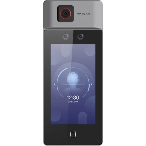 Hikvision DS-K1T671TM-3XF face recognition terminal access control device integrated with temperature screening function.