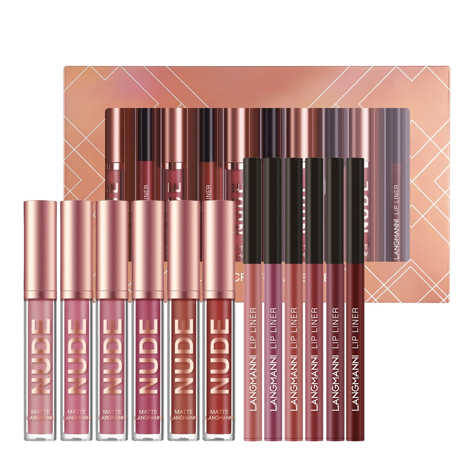 12Pcs korean makeup custom Nude Liquid Lipstick tinted lipgloss Pigment Matte Lip Stain gloss glaze Liner Pen make up Set kit