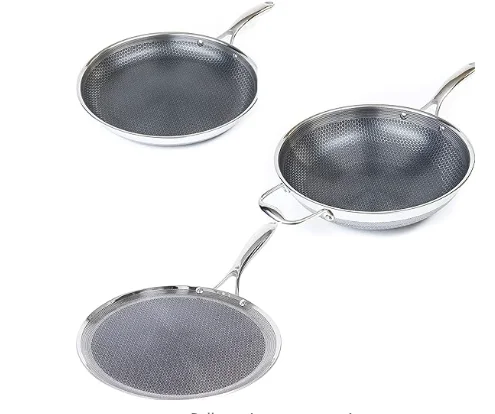 3 Piece Hybrid Stainless Steel Cookware Set - 12 Inch Fry Pan, 12 Inch Griddle Skillet, 12 Inch WoK -  Dishwasher Safe,