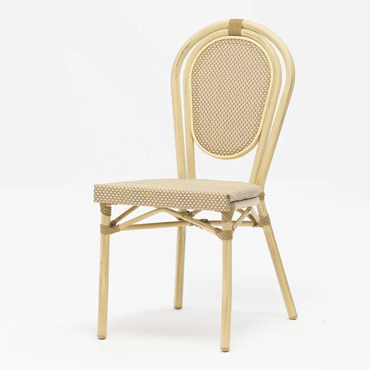 Outdoor Pine Wood Color Finish Aluminum Frame Restaurant Furniture Side Chair with Textylene Seat