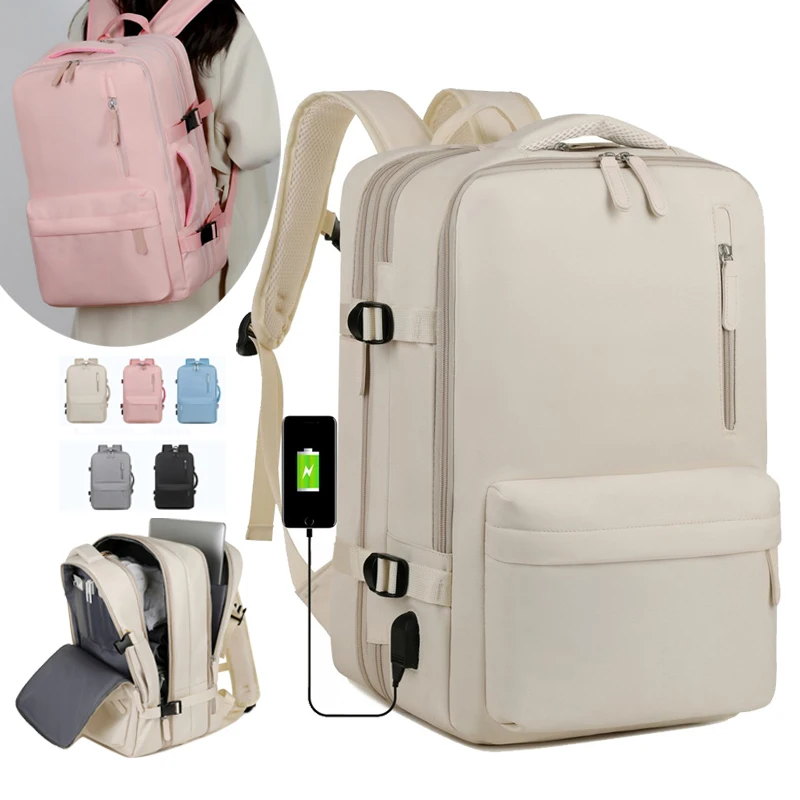 Large Durable New Stylish Nylon Business Laptop Expandable Travel Backpack Carry On Women School Back Pack Bag With USB