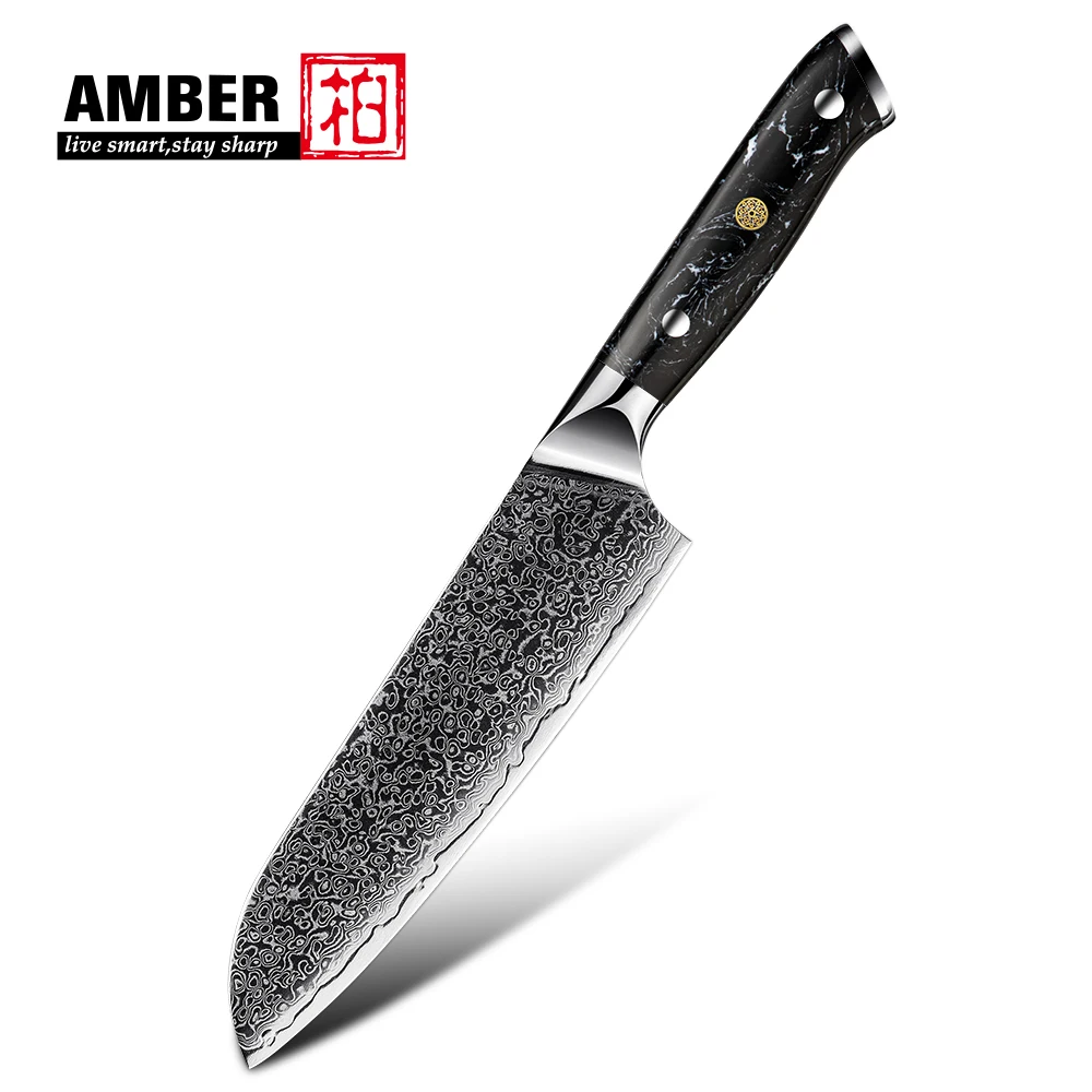 Popular hot-sale 67 Layers Damascus Steel Professional Japanese Santoku Kitchen Knife splendid Black Turquoise Handle