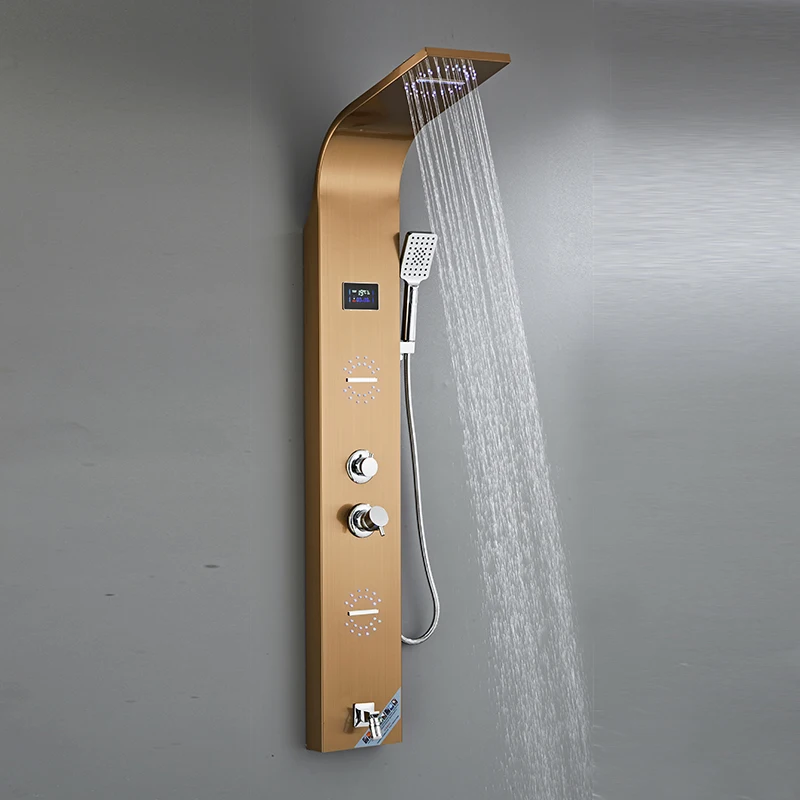Modern LED Light Shower Panel Waterfall Rain Shower faucet Massage Jets Tub Shower Column Mixer Tap