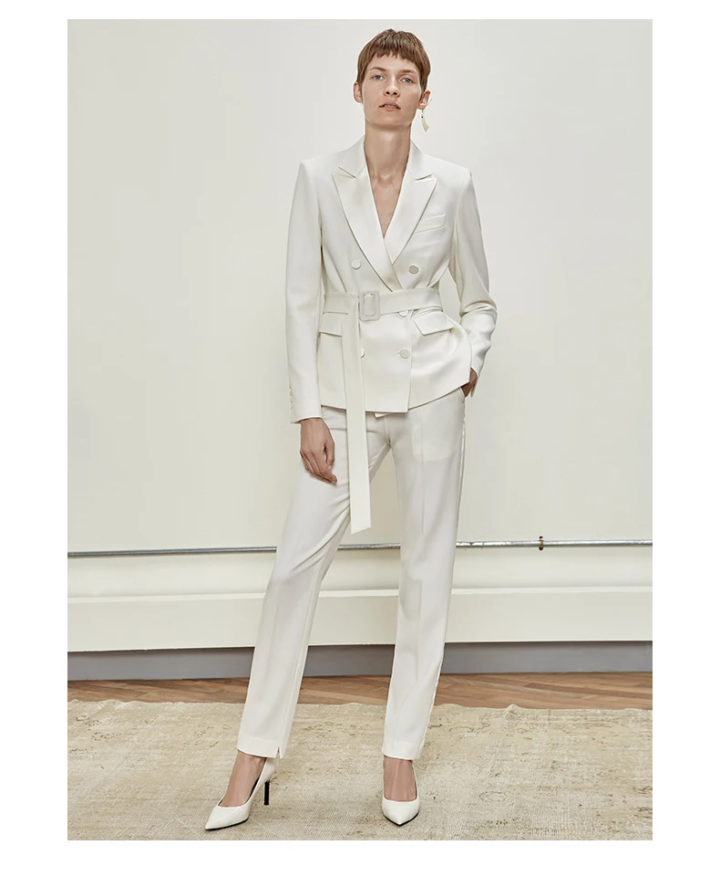 Formal pant suits,Autumn black belt slim suit jacket and trousers two-piece set