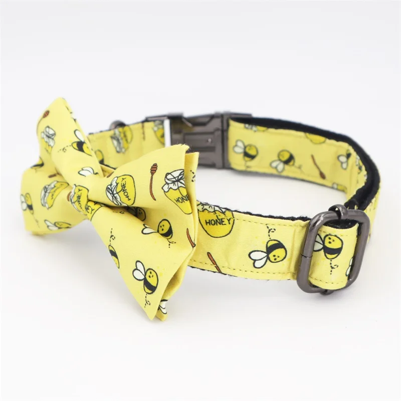 bee Dog Collar Bow Tie Dog Cat necklace with metal buckle for pet gifts