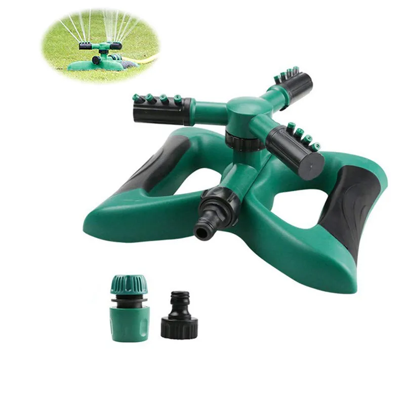 Lawn Sprinkler System, 360 Rotating Adjustable Sprinkler Head, 3-arm Sprayer Garden Sprinkler Irrigation System ABS Plastic