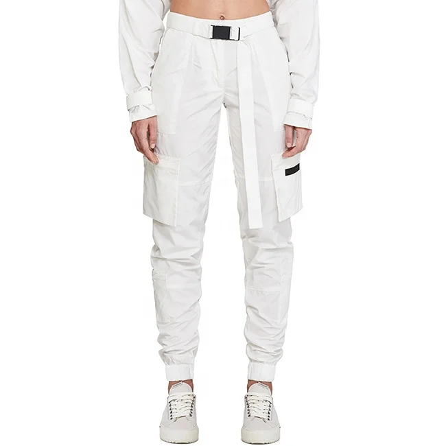 OEM ladys white jogger pants custom street girl trousers side pocket cargo pants for women
