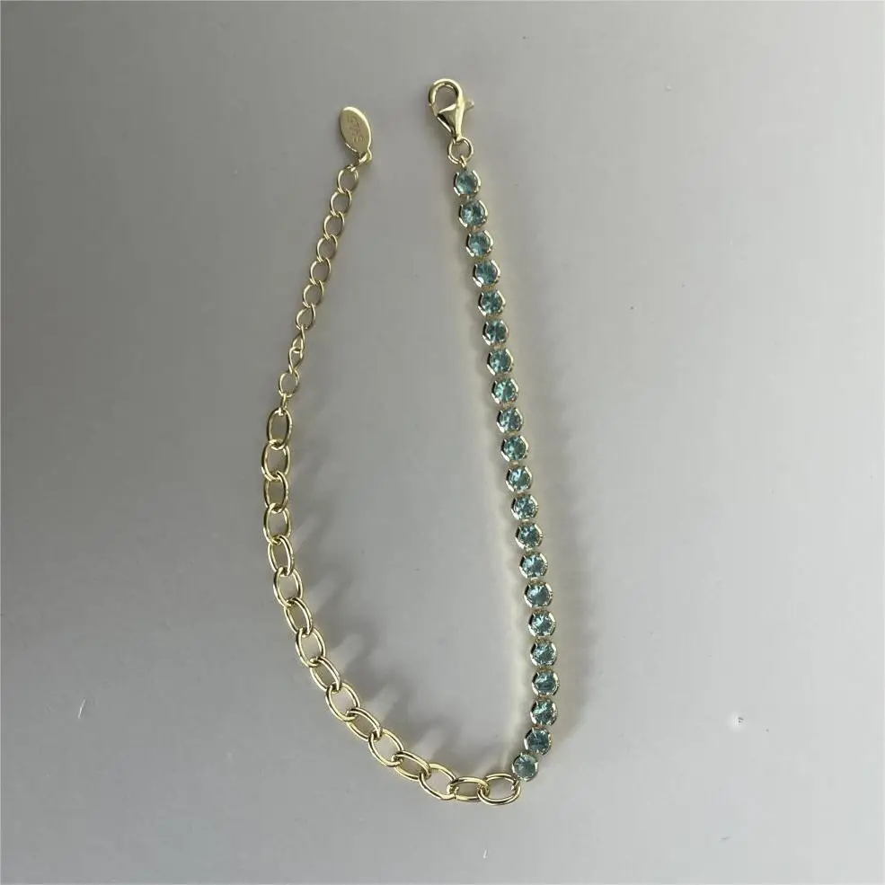 Carline Fashion Bracelets 925 Silver Aquamarine Zircon 18k Gold Plated Bracelets Women Luxury Jewelry