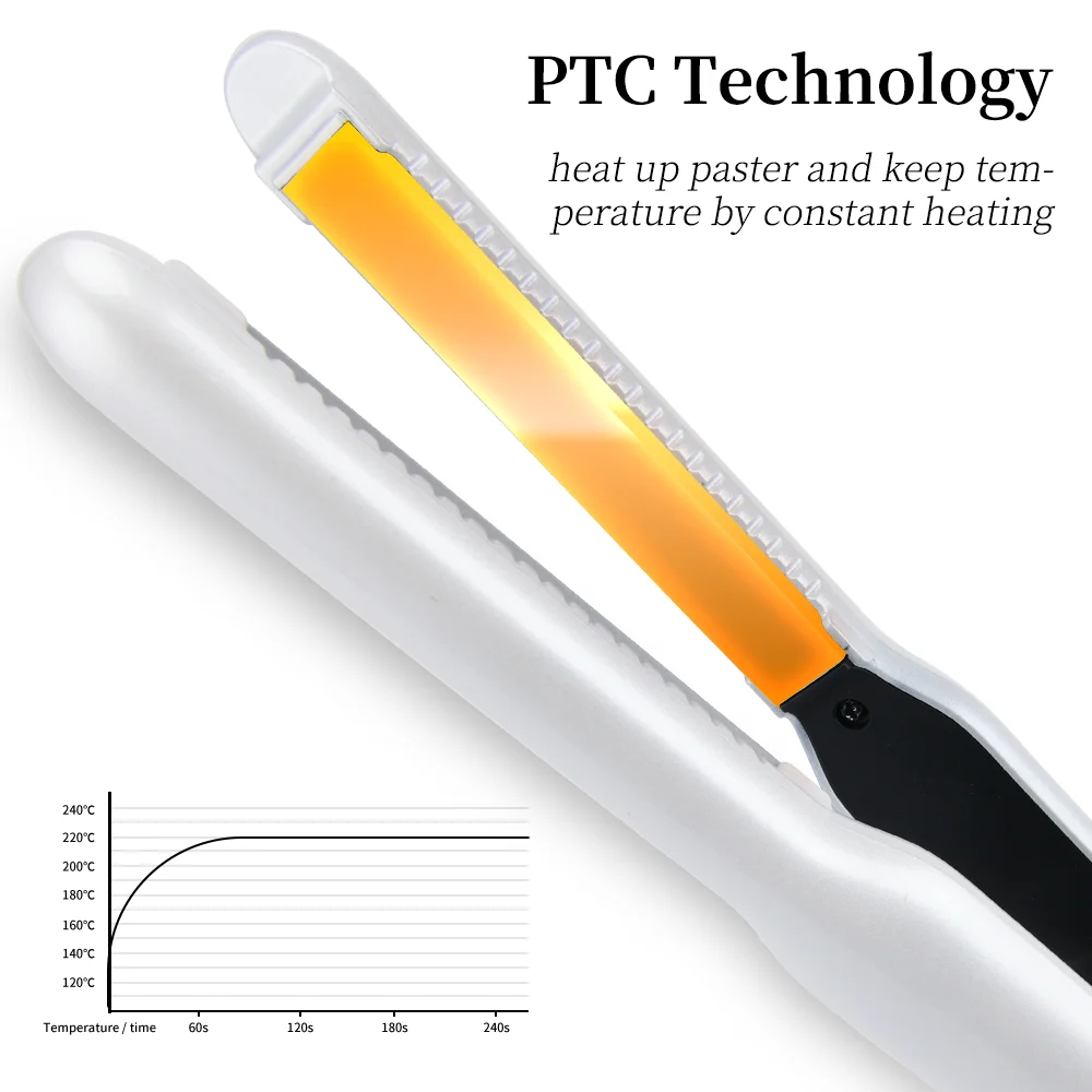 PRITECH 360 Swivel Hair Straightener Power Cord PTC Heating Super Fast Flat Iron Professional Titanium LED Electric White 30-35W