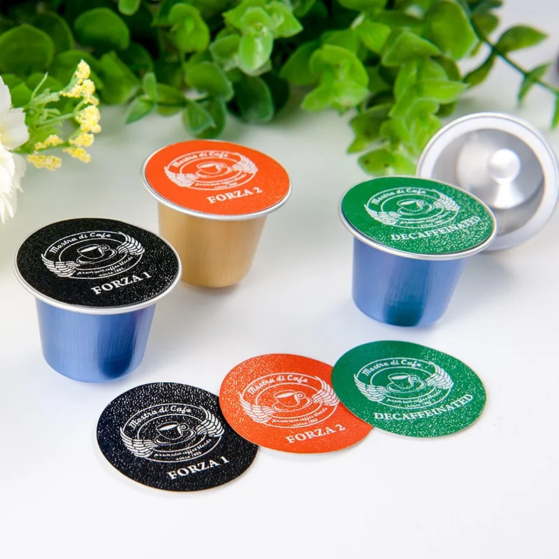 Lucky Time Disposable Custom Compatible  Nespresso Aluminum Foil Empty Coffee Capsule with Lids