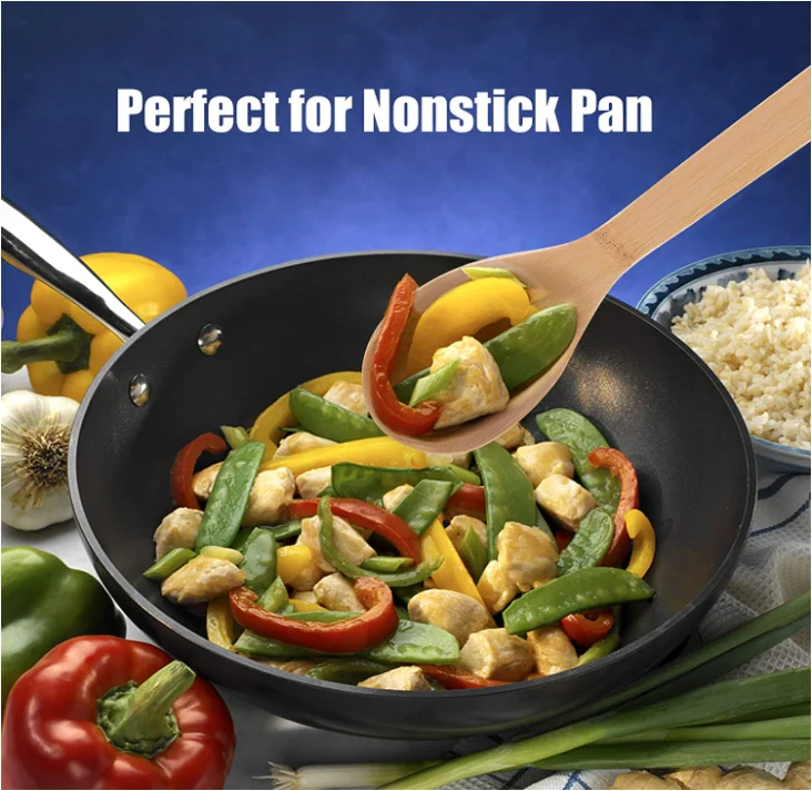 Bamboo Kitchen Utensils with Holder, Wooden Spatulas and Cookware Set, Bamboo Spoons for Cooking