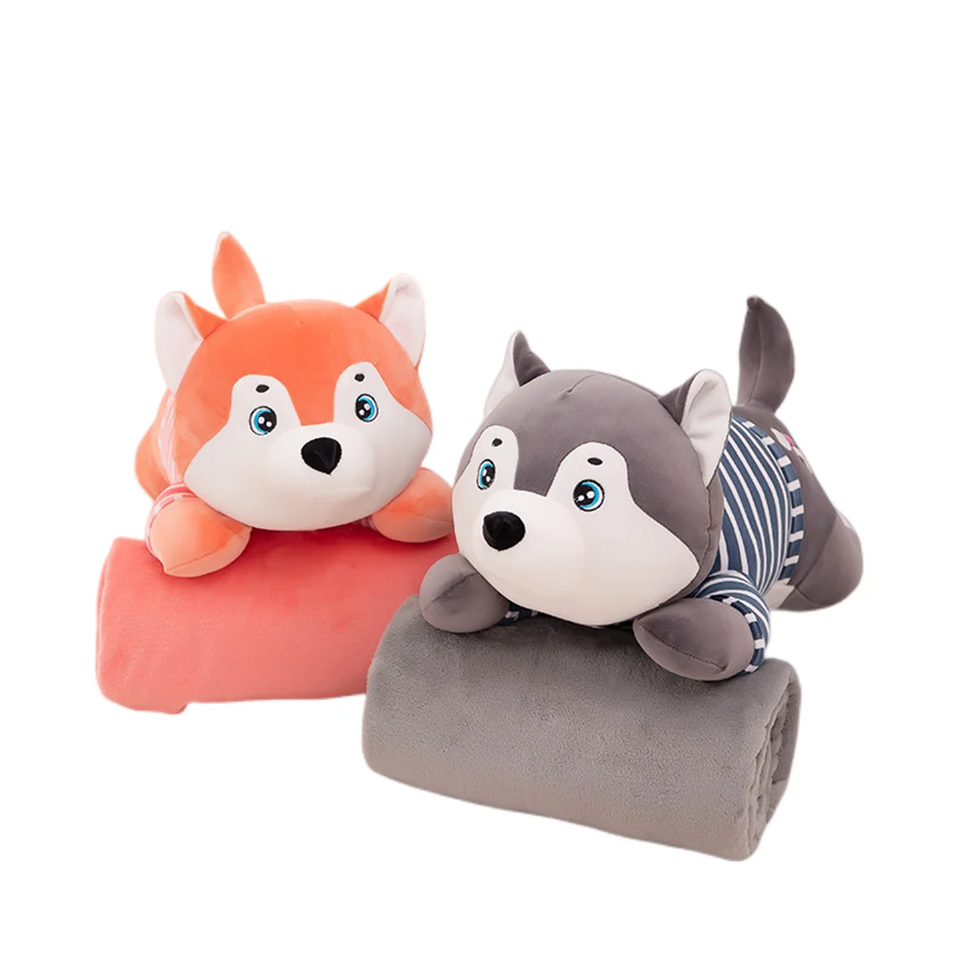 Wholesale air conditioning blanket nap pillow girls holiday gift dog 2 in 1 stuffed soft plush toy pillow