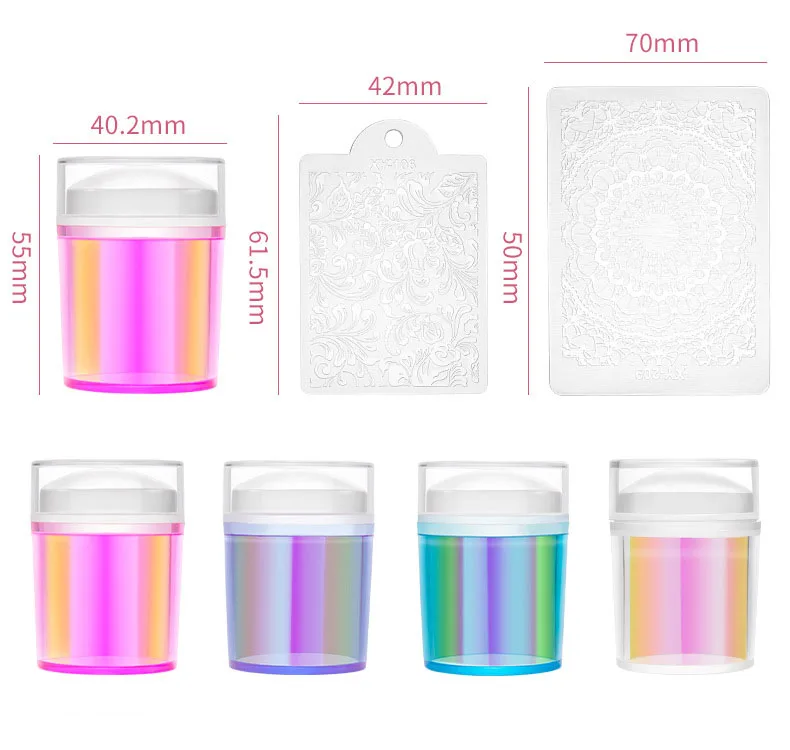 3pcs Kit Colorful Silicone Nail Stamper French Printing Nail Polish Stamping Plate Stamp Polish Seal Nail Stamper