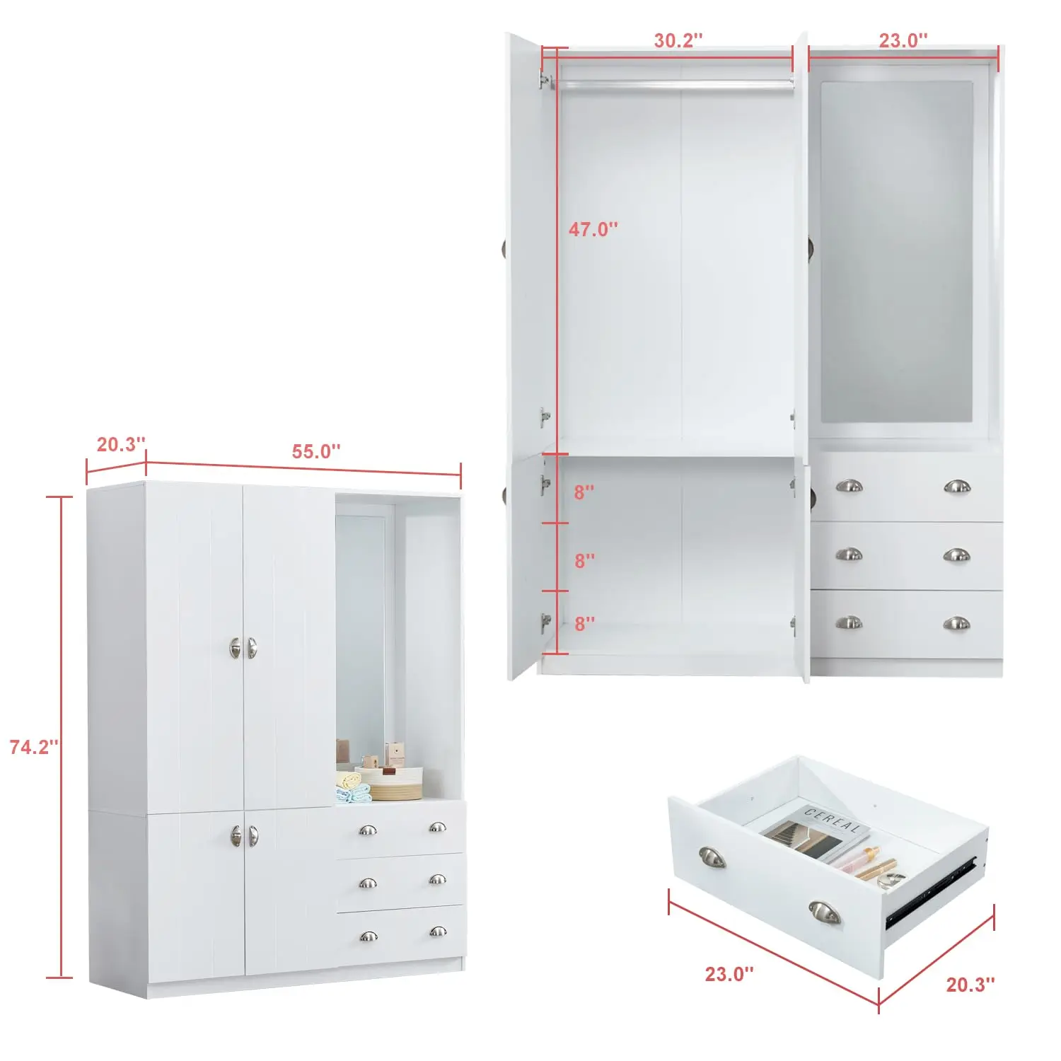 mirrored white double wardrobe and chest of drawers sliding doors wall closet small wardrobe with drawers