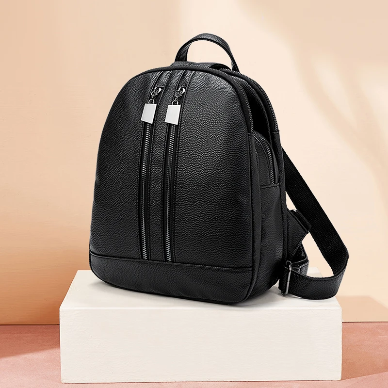 Casual Sports Large Capacity Anti-theft Multipurpose Leisure Waterproof Lychee Pattern Backpack Fashion Black Student Backpack