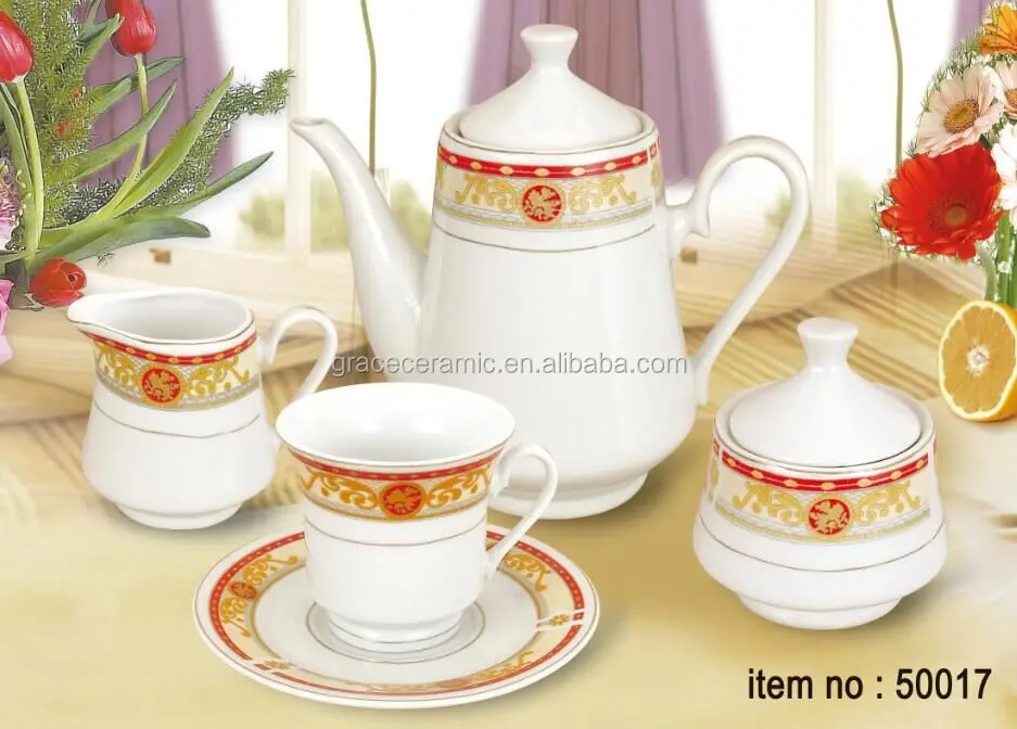 Luxury Sri Lanka Style Middle Eastern 24 Pcs 17 Pcs Porcelain Ceramic Tea Set Coffee Set