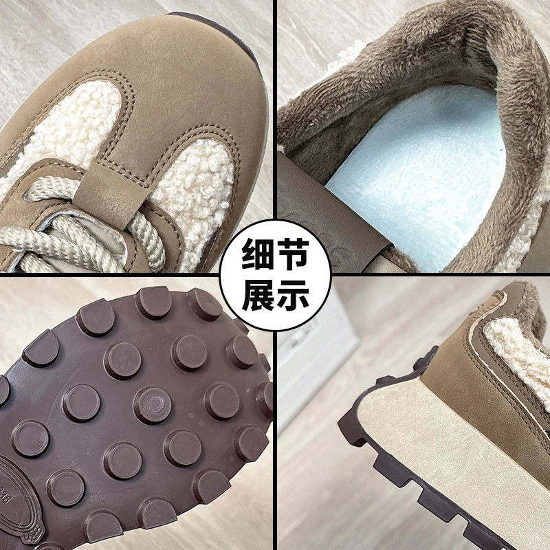 Non-slip Soles Girl Ladies Sneakers Winter Fuzzy Warm Sports Shoes New Design New Plush Cotton Running Shoes