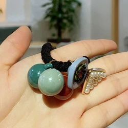 2022 Korean-style candy-colored  ball hair ring rubber band triangle pearl ladies simple hair rope