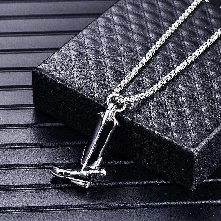Fashion jewelry stainless steel cowboy boot pendant necklace