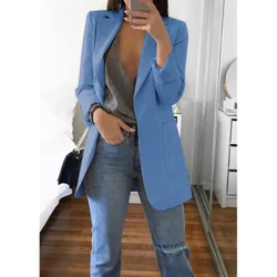 Ladies Open Front Long Sleeve Elegant Slim Womens Casual Blazers Femme Work Office Jacket 2021