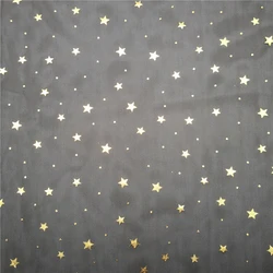 New Fashion High Quality Stamping Golden Star Foil Fabric Stretchy Black Mesh Fabrics Punching Sequin Tulle Cloth