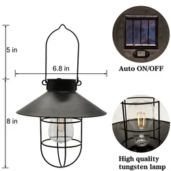 Garden Ornaments Landscape Garden Edging Solar Wrought Iron Tungsten Bulb Edison Retro Disc Hanging Lamp