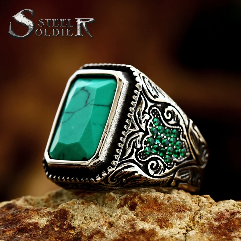 SS8-1311R  New Unique Design 316L Stainless Steel Turkish Stone Ring CZ Ring For Men High Quality Zircon Jewelry Gift