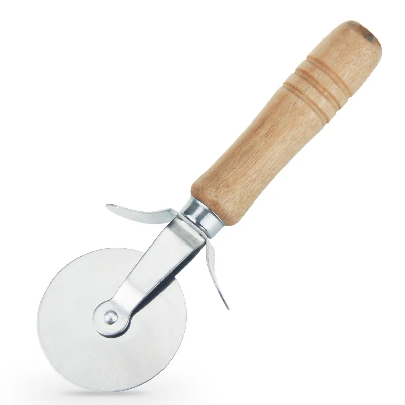 Modern Stainless Steel Pizza Wheel Cutter with Wood Handle Kitchen Tool for Home Use