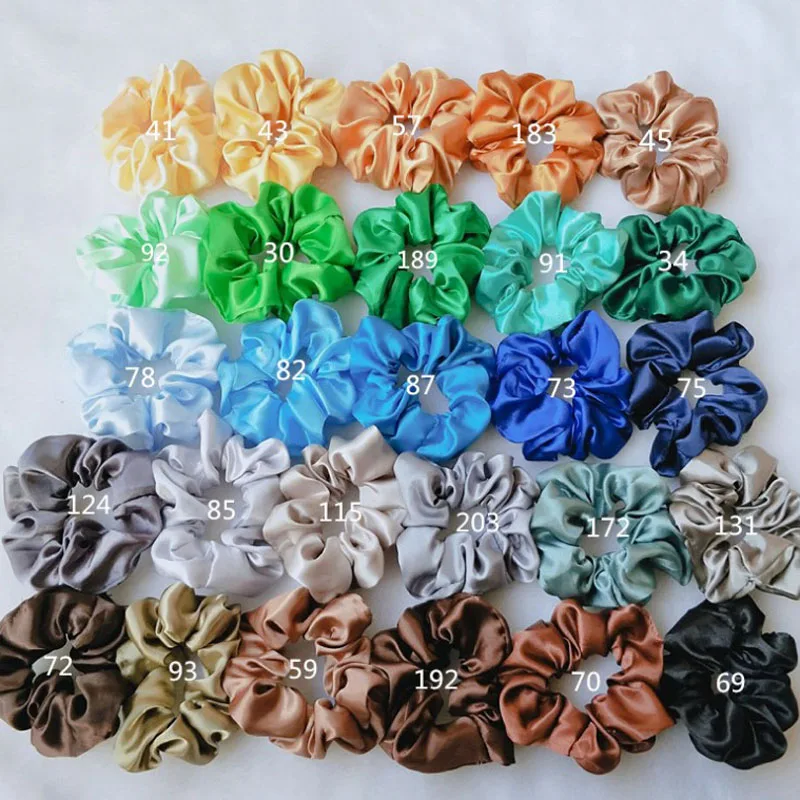 Wholesale 10ps/Set 20ps/Set 52 Colors Women Girls Solid Plain Imitation Silk Scrunchies Fashionable Satin Hair Bands Daily Use