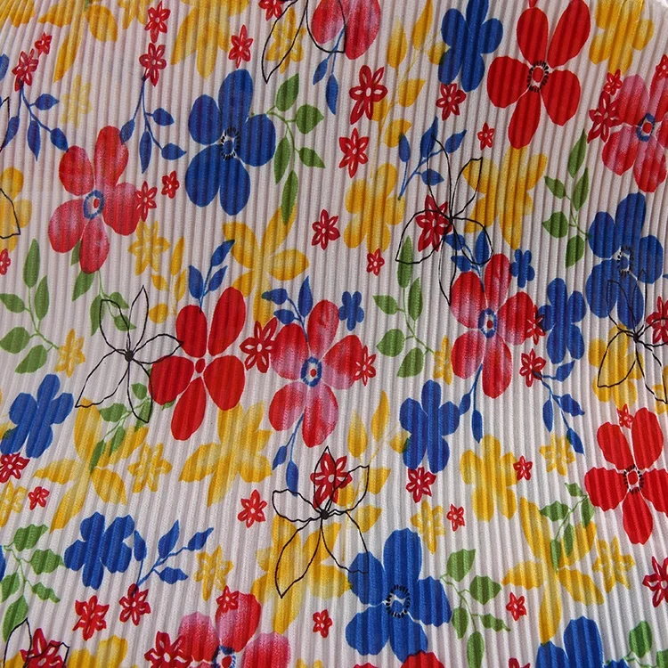 
custom floral printed chiffon pleated polyester dress fabric pleated 