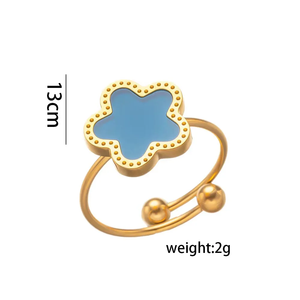 Factory Direct Batch Titanium Steel 18k Five Leaves Flower Hundred four leaf clover tacked jewelry promise rings  For Women