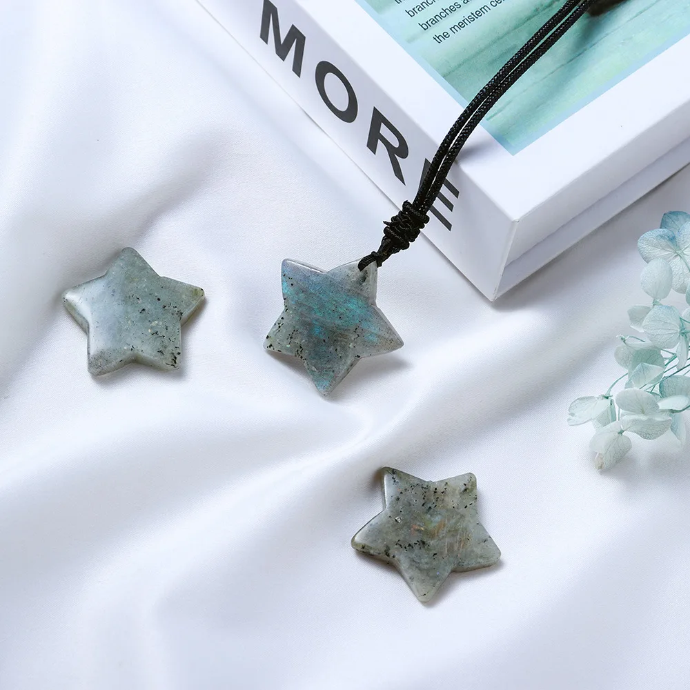 3cm Star Shape Carved Labradorite  Necklace Gemstone Natural Labradorite  Pendant Hand Carved Tiny Gemstone Pendant