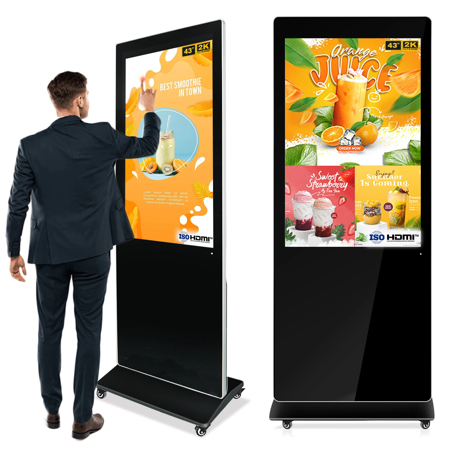 Dynamic 32 43 55 65 Inch Indoor Digital Signage 2K LCD Totem Touch Screen Robust Design for Public Spaces and Retail