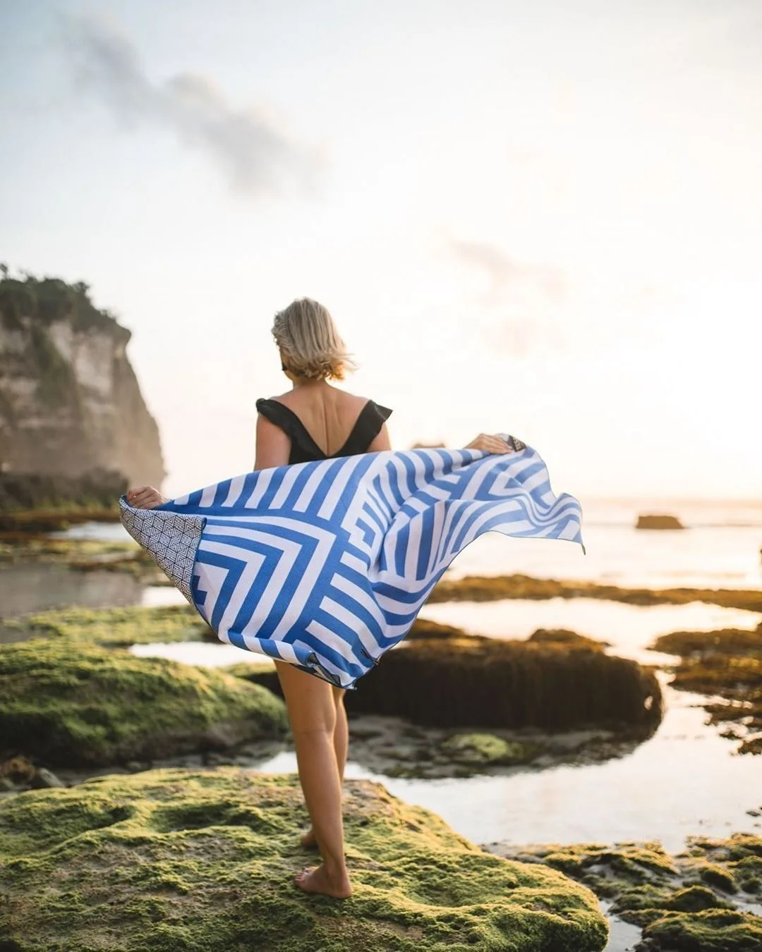 RPET bottle recycled polyester material waffle fabric custom design double side print beach towel