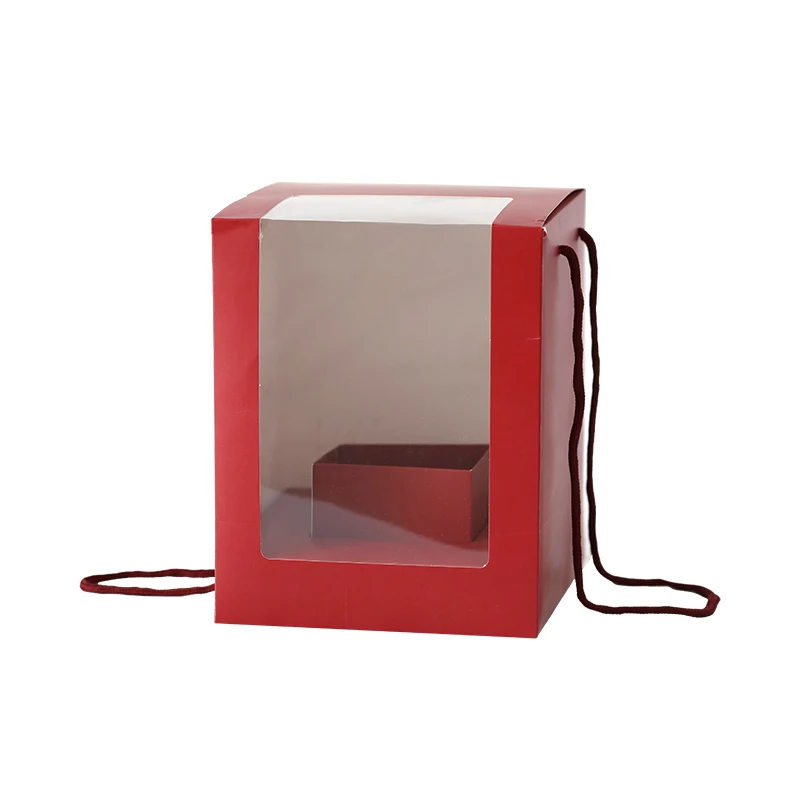 Hot sale clear box flower packaging cardboard boxes window gift boxes with handles