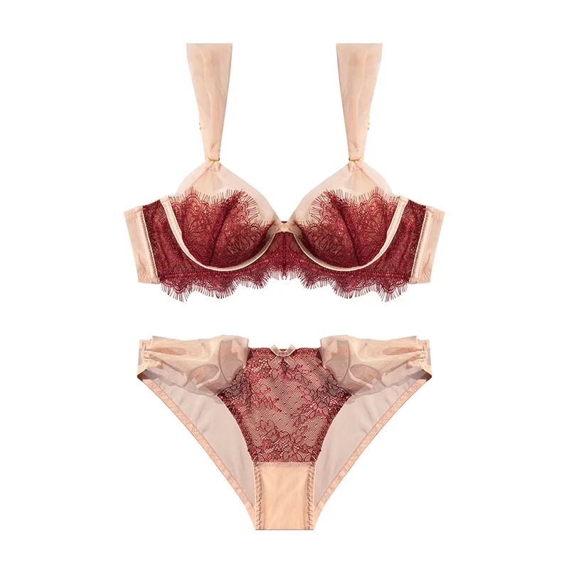 European American Girls Adjustment Type Lace Light Ultra-thin Big Breasts Show Small Plus Size Sexy Underwear Bra & Brief Sets