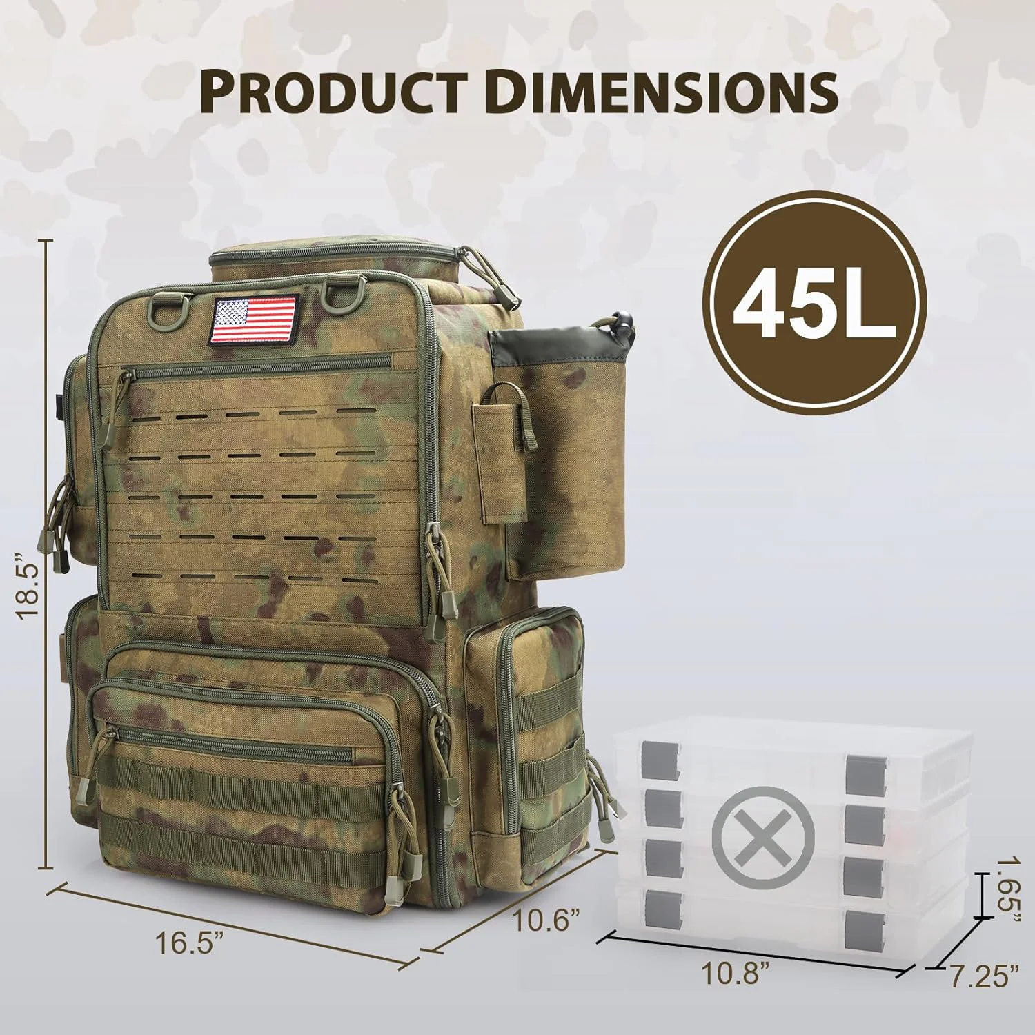 Fishing Backpack, Fishing Tackle Backpack with Rod Holders for 4 Boxes (Box Not Included) 45L Waterproof Fishing Gear