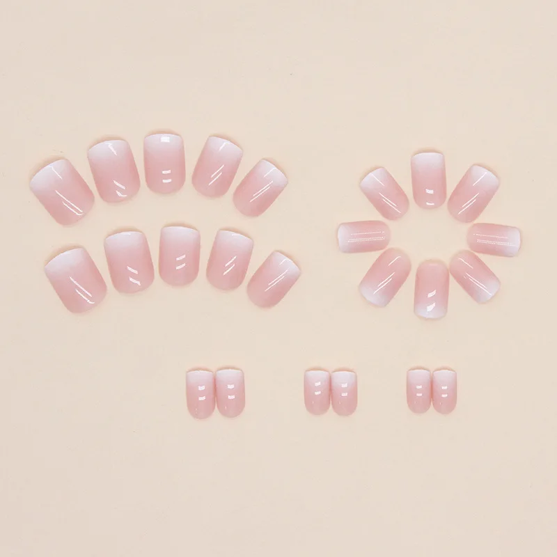 Square Ombre Acrylic Nails 24Pcs Soft Gel Press On Nails Kit with Glue 12 Sizes Reusable Fake Nails in Vanilla Cream Gradient